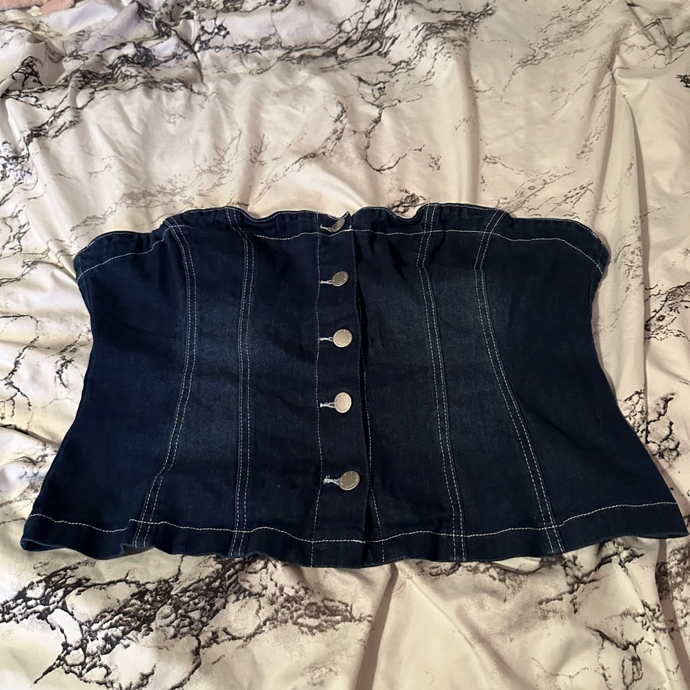 SHEIN Navy Denim Strapless Top
